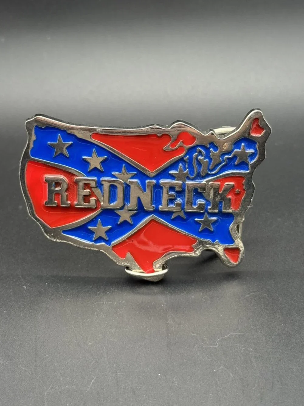 Redneck USA Map Belt Buckle Pewter & Enamel